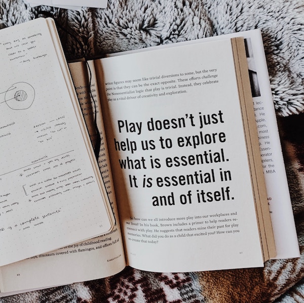 book that states, "play doesn't just help us to explore what is essential. It is essential in and of itself.